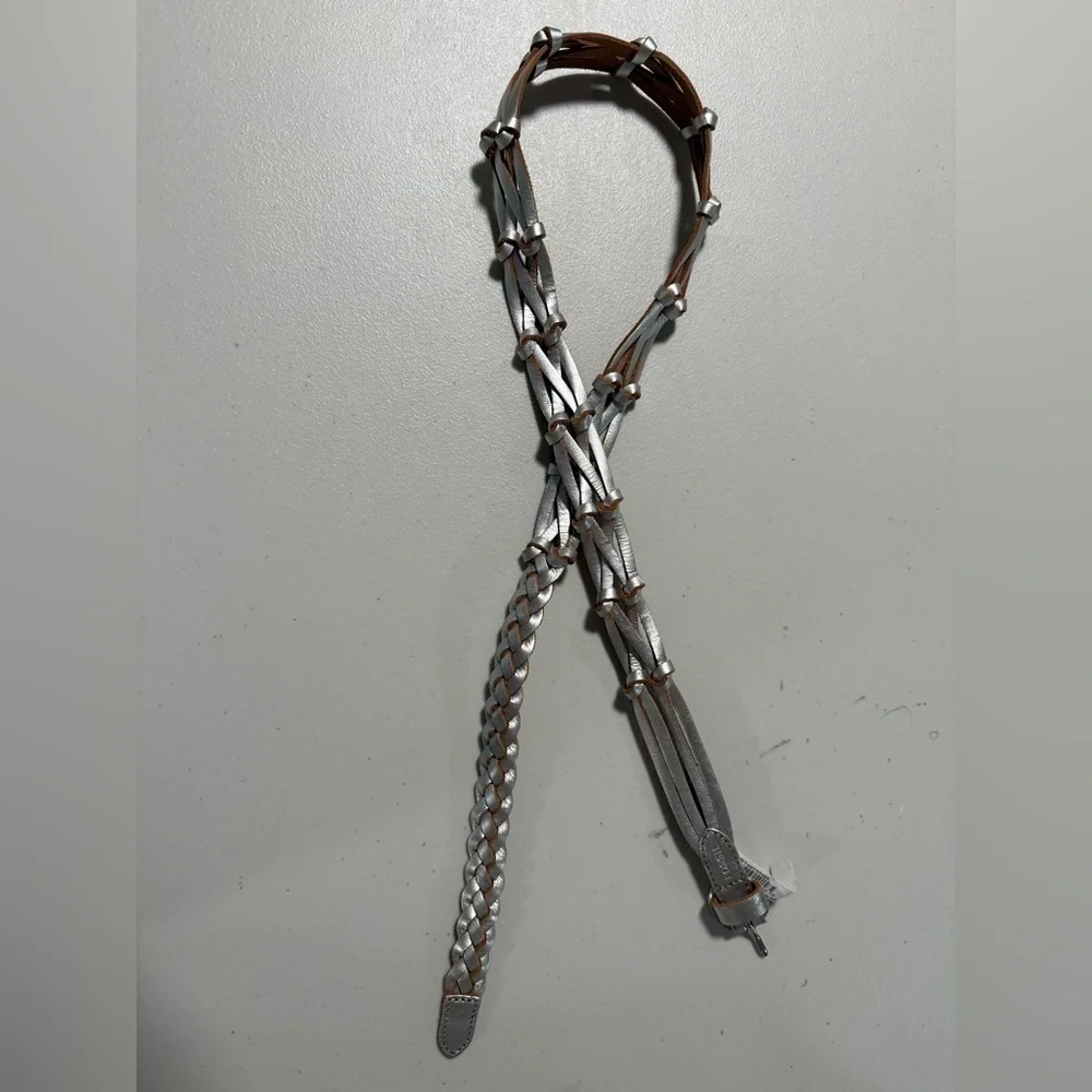 Fossil Silver Knotted Woven Leather Braided Belt Size Large NWT